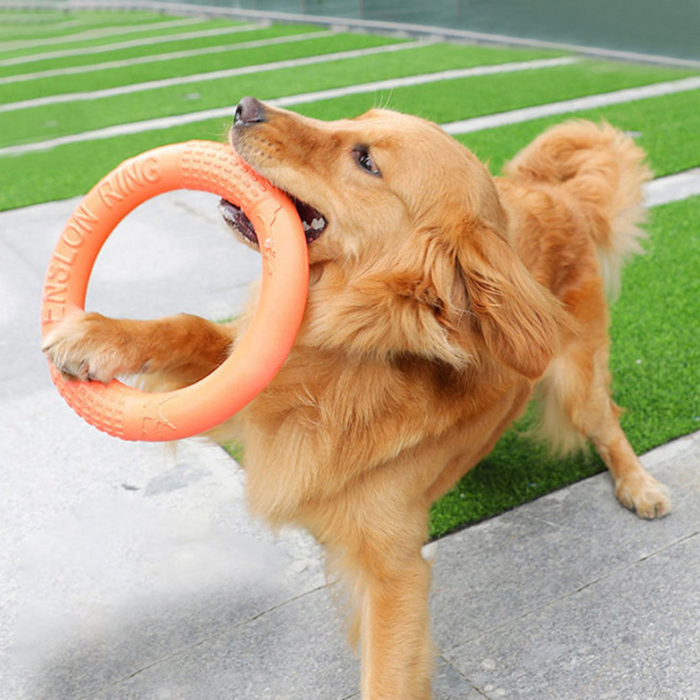 Interactive Squeaky Plush Dog Toy - 1ชิ้นของเล่นสุนัขสีส้มแหวนฝึกสัตว์เลี้ยงแผ่นดิสก์บินที่ดึง EVA แหวนฝึกแบบอินเตอร์แอคทีฟทนทานสำหรับสุนัข