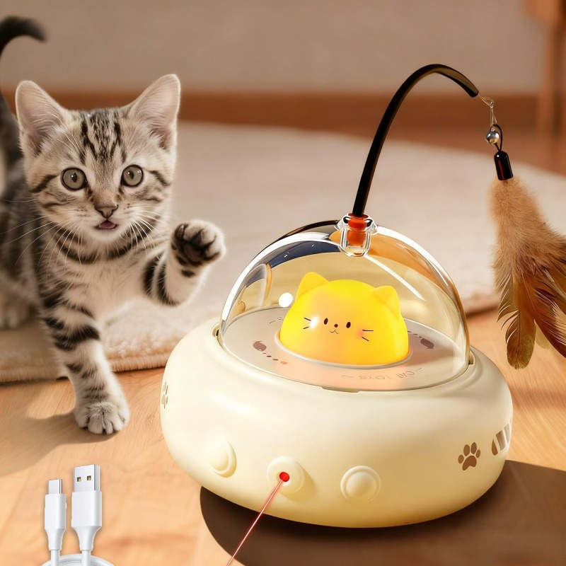 Laser Pointer Cat Toy Automatic - ของเล่นแมวแบบชาร์จได้ 2 in 1 เสียงเบา สำหรับแมวเลี้ยงในบ้าน