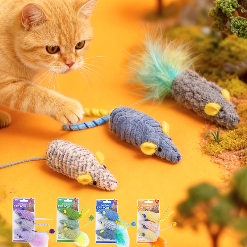 Catnip Interactive Plush Mouse - ของเล่นแมวตุ๊กตาหนูเหมือนจริง 3 ชิ้น พร้อมแคทนิป ทนทาน สำหรับกัด