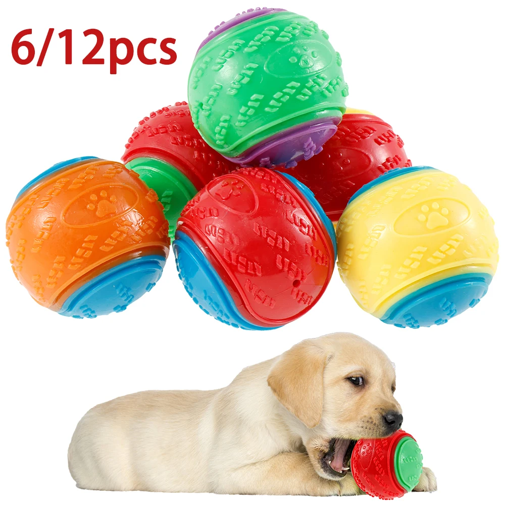 Interactive Squeaky Plush Dog Toy - 6/12Pcs สุนัข Squeaky Balls ของเล่น Bouncy