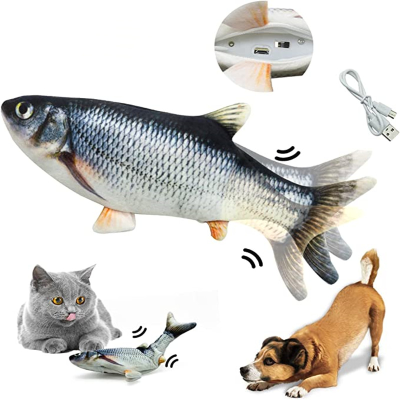 Electric Floppy Fish Dog Toy - ของเล่นแมวรูปปลา ชาร์จผ่าน USB ของเล่นแมวแบบอินเทอร์แอคทีฟ ปลาไฟฟ้าแบบขยับได้ ของเล่นแมวที่สมจริง
