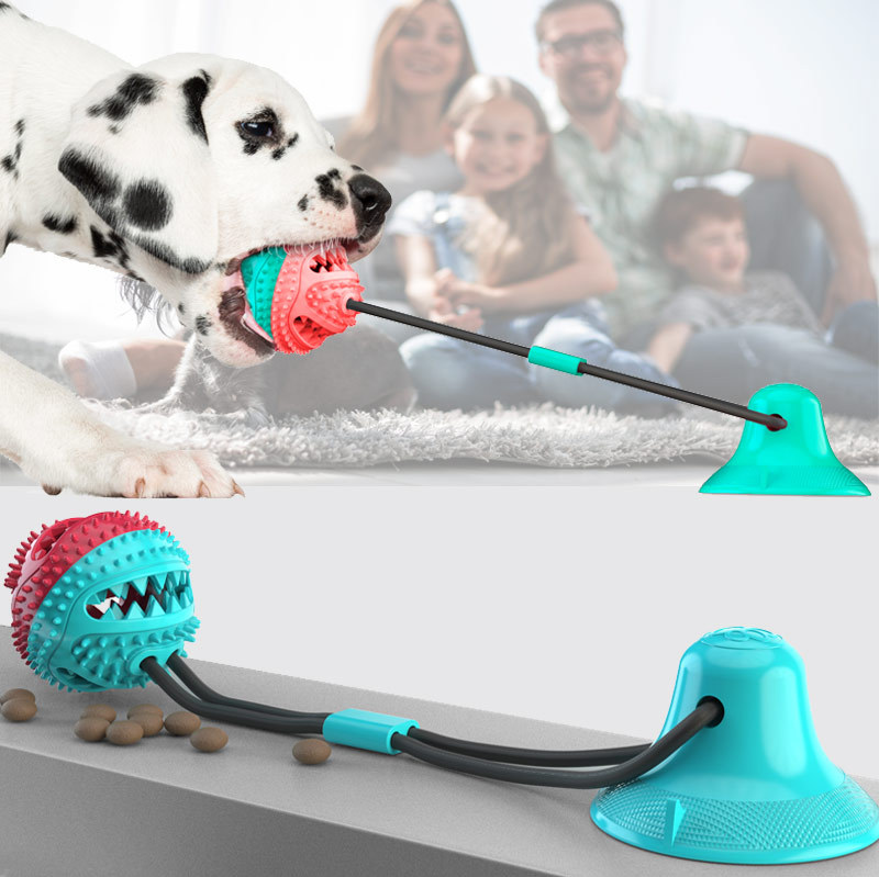 Rubber Treat Dispensing Dog Toy - ของเล่นสำหรับสุนัขที่ชอบกัดแทะ ของเล่นแบบมีถ้วยดูด ของเล่นเชือกกัดแทะ ของเล่นเสริมพัฒนาการสุนัข ของเล่นบอลใส่ขนม