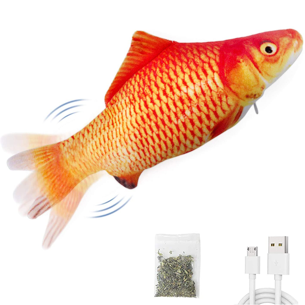 Electric Floppy Fish Dog Toy - ของเล่นแมวรูปปลา ชาร์จผ่าน USB ของเล่นแมวแบบอินเทอร์แอคทีฟ ปลาไฟฟ้าแบบขยับได้ ของเล่นแมวที่สมจริง