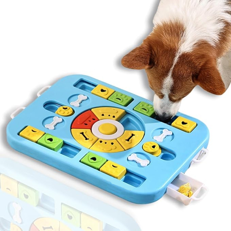 Interactive Squeaky Plush Dog Toy - ของเล่นปริศนาสุนัขแบบโต้ตอบสําหรับสุนัขและแมวขนาดใหญ่ กลาง ขนาดเล็ก 4 วิธีในการเล่น เครื่องป้อนช้าส่งเสริมการย่อยอาหาร