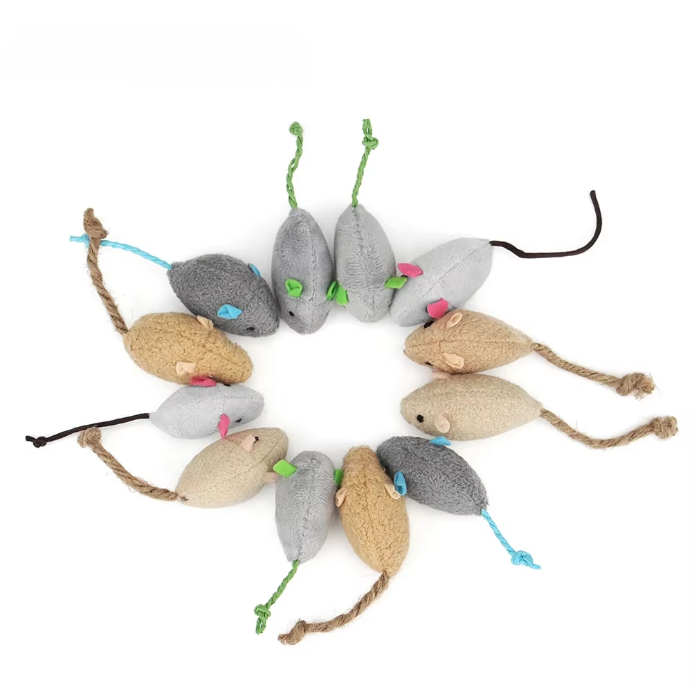 Catnip Interactive Plush Mouse - ของเล่นแมวรูปหนู 5 ชิ้น พร้อมแคทนิปในตัว ขนสัตว์เทียม ของเล่นหนูสำหรับแมว