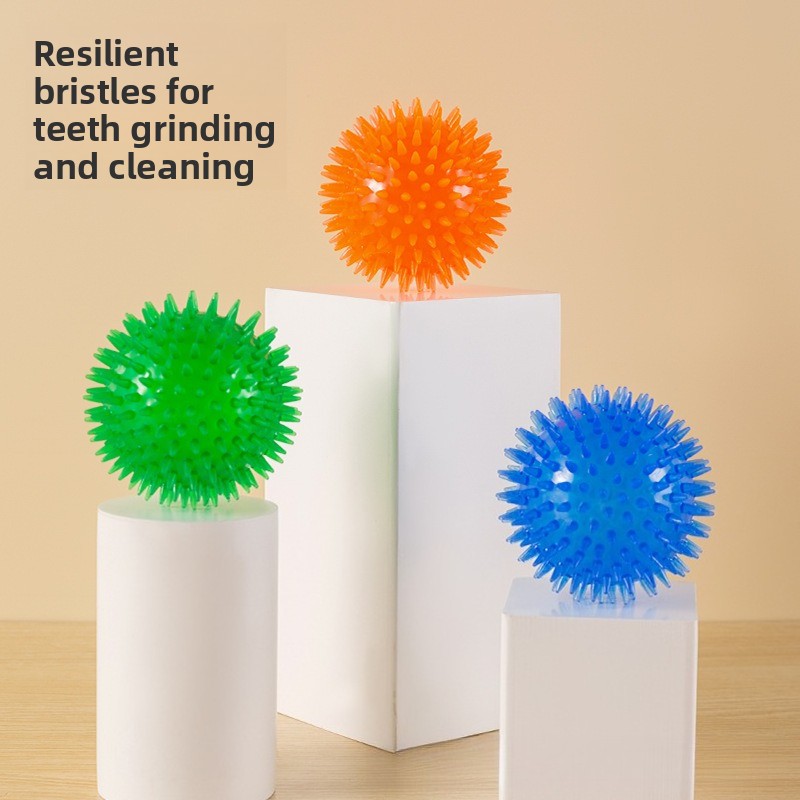 Indestructible Dog Chew Toy - ลูกบอลสุนัข TPR ยืดหยุ่นสูง มีเสียงดังและมีหนาม – ของเล่นเคี้ยวที่ทนทานสำหรับทำความสะอาดฟันและบรรเทาความเบื่อหน่าย