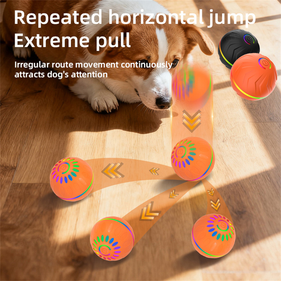 Automatic Moving Dog Ball - ของเล่นสุนัขอัจฉริยะแบบอินเทอร์แอคทีฟ - ลูกบอลกระเด้งอัตโนมัติแบบ USB สำหรับลูกสุนัขถึงสุนัขขนาดใหญ่ -