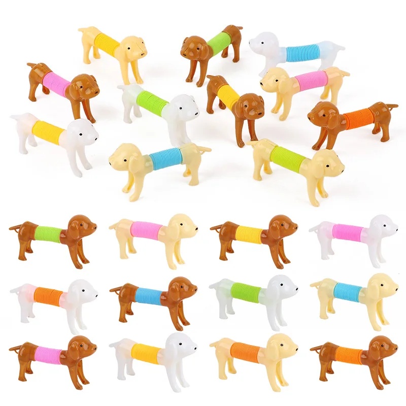 Interactive Squeaky Plush Dog Toy - ของเล่นสุนัขยืดหยุ่นได้ สีสันสดใส ทนทาน 6/12 ชิ้น ของเล่นสปริงยืดหดได้