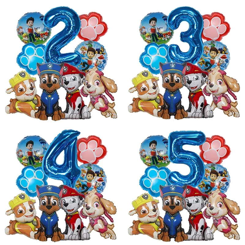 Dog Toys - ลูกโป่งฟอยล์การ์ตูนพาวพีทรอล 9 ชิ้น พร้อมตัวเลขดิจิตอล อุปกรณ์ตกแต่งงานปาร์ตี้สุนัขกู้ภัย ของขวัญสำหรับเด็ก