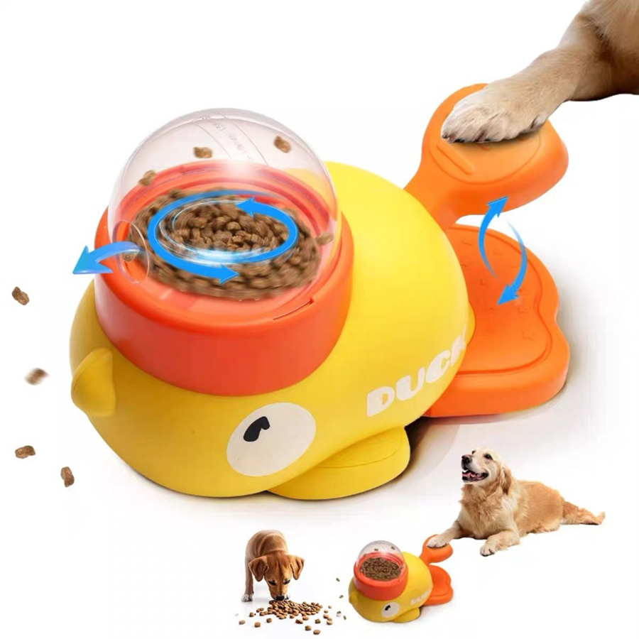 Dog Puzzle Feeder Toy - ของเล่นสุนัขแบบ 2-in-1 ของเล่นแบบอินเทอร์แอคทีฟพร้อมเครื่องจ่ายอาหารอัตโนมัติ ดีไซน์รูปเป็ดการ์ตูน ช่วยให้สัตว์เลี้ยงกินอาหารช้าลง ใช้สำหรับฝึกสุนัข